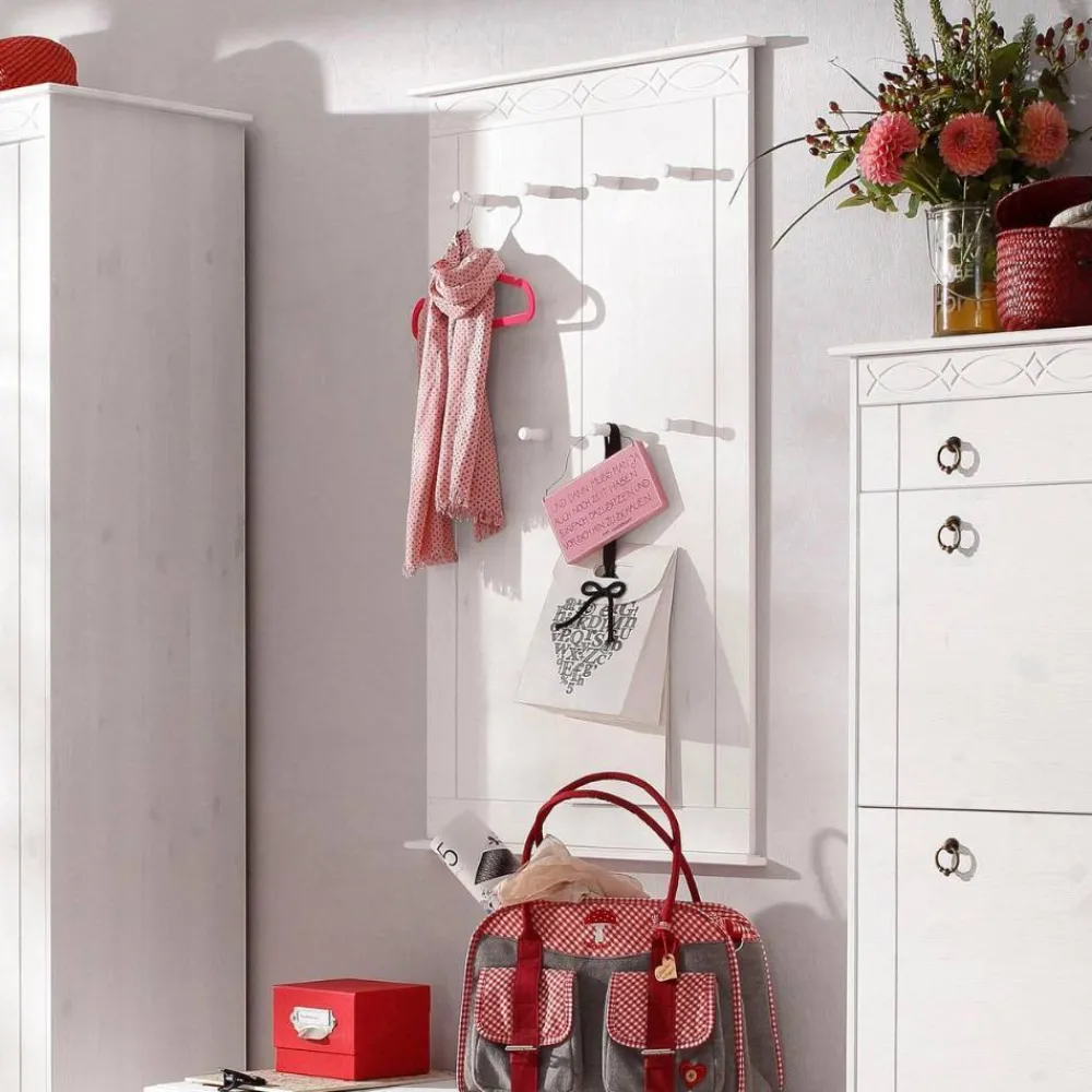 Wohnen Garderoben<Kiefernholz Wandgarderobe in Weiß - Viorica