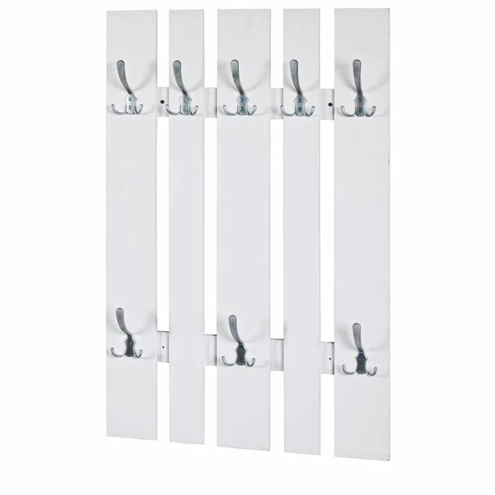 Wohnen Garderoben<Klassisches Garderobenpaneel in Weiß 65cm breit Vaipuran mit 8 Metallhaken