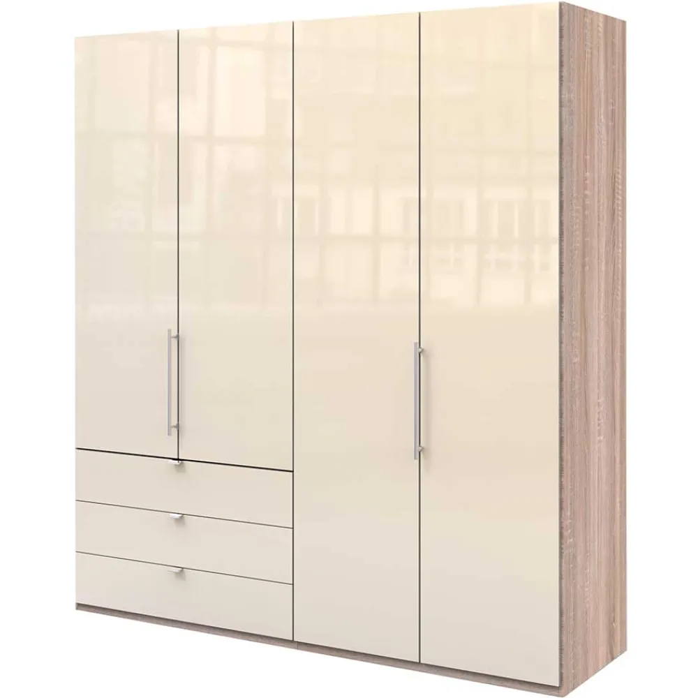 Wohnen Kleiderschränke|Schränke<Kleiderschrank 200cm breit in Creme Glas - Rativian