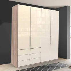 Wohnen Kleiderschränke|Schränke<Kleiderschrank 200cm breit in Creme Glas - Rativian