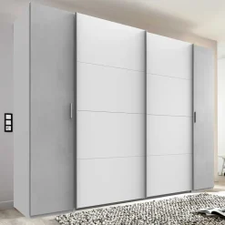 Wohnen Kleiderschränke|Schränke<Kleiderschrank in Weiß & Lichtgrau Beton Optik - Viganno