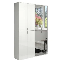Wohnen Kleiderschränke<Kleiderschrank in Weiß HG & Spiegel - Ejulia (zweiteilig)