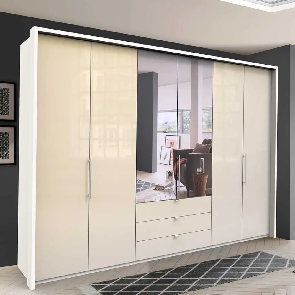 Wohnen Kleiderschränke|Schränke<Kleiderschrank mit Schubladen & Falttüren in Creme Glas - Zidarie