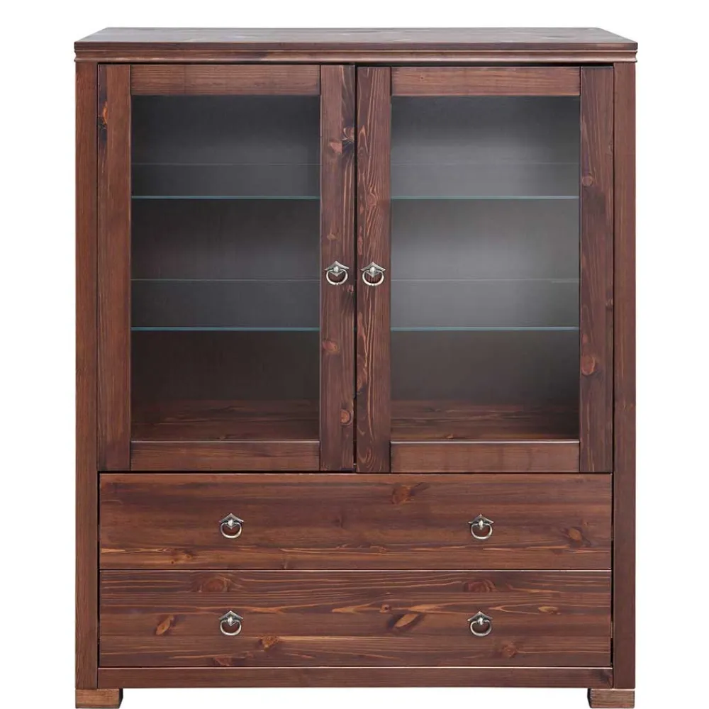 Wohnen Highboards|Vitrinen<Kleiner Vitrinenschrank in Dunkelbraun - Luvin