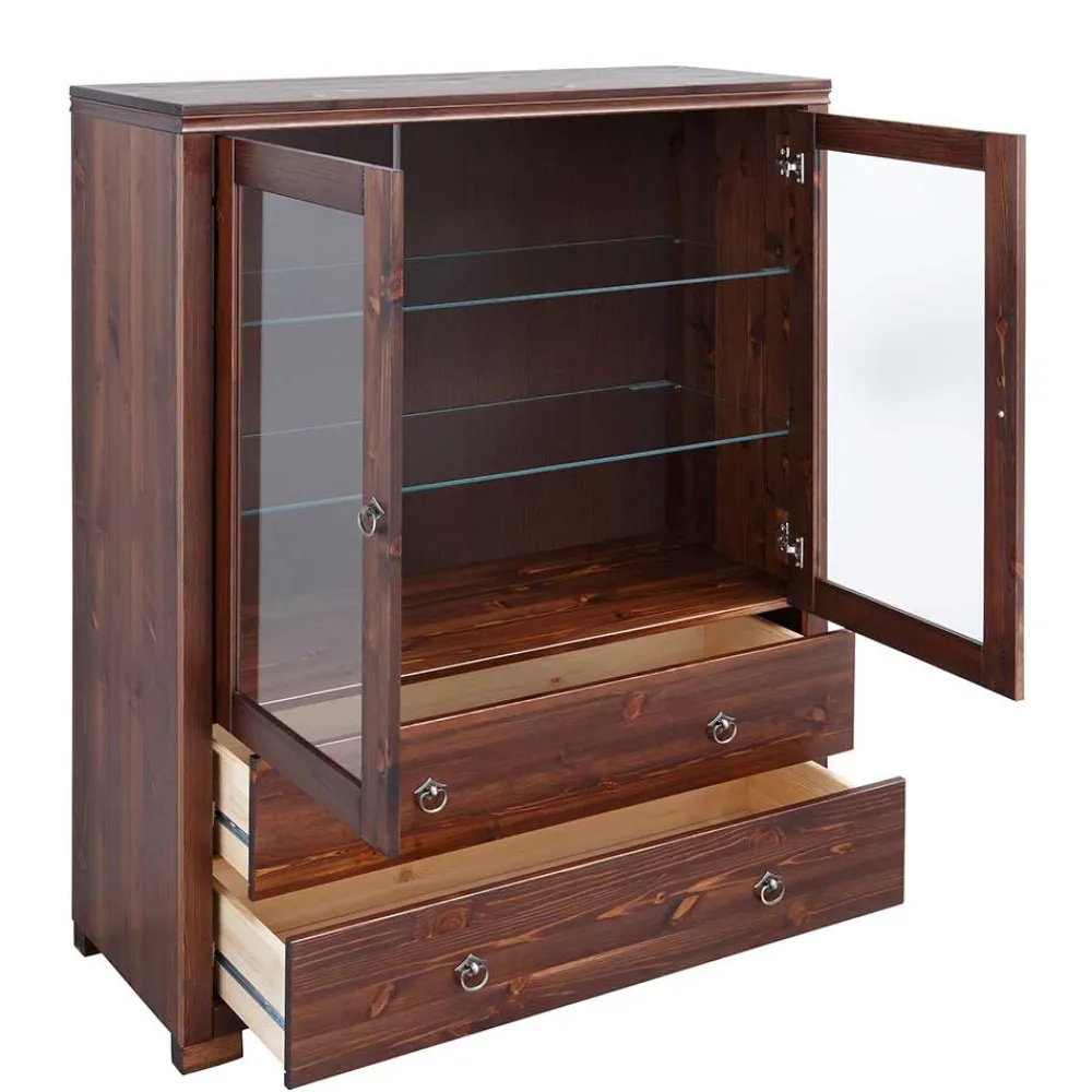 Wohnen Highboards|Vitrinen<Kleiner Vitrinenschrank in Dunkelbraun - Luvin