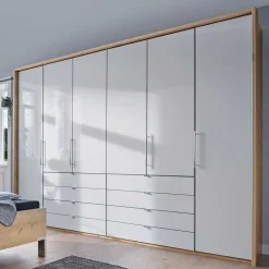 Wohnen Kleiderschränke|Schränke<Kombi Kleiderschrank in Weiß Glas & Eiche Bianco - Nuetran