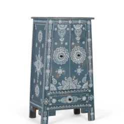 Wohnen Highboards<Kommode in Blau mit weißer Bemalung - Fleet