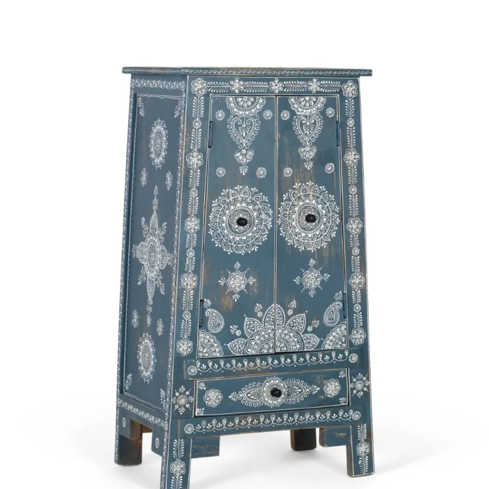 Wohnen Highboards<Kommode in Blau mit weißer Bemalung - Fleet