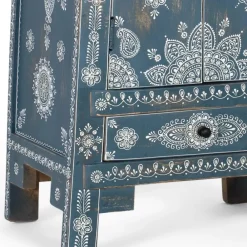 Wohnen Highboards<Kommode in Blau mit weißer Bemalung - Fleet
