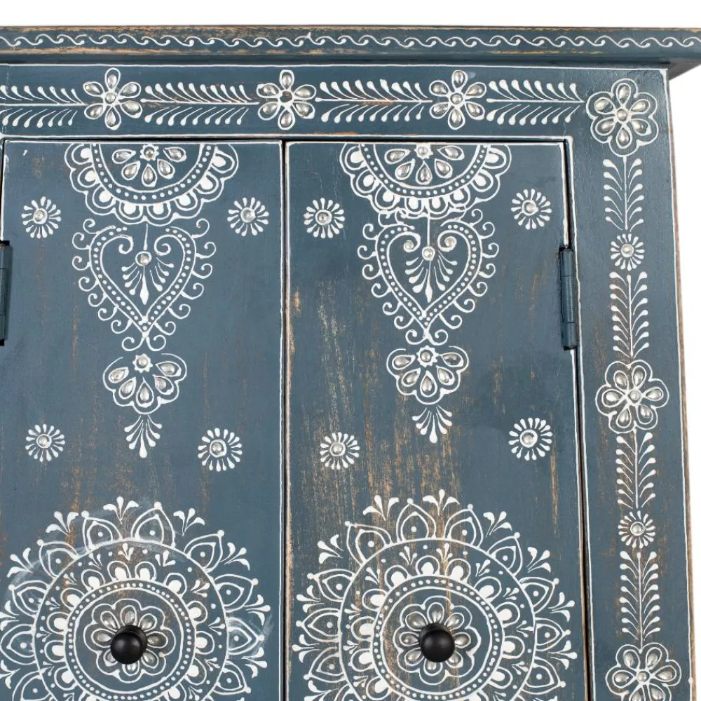 Wohnen Highboards<Kommode in Blau mit weißer Bemalung - Fleet
