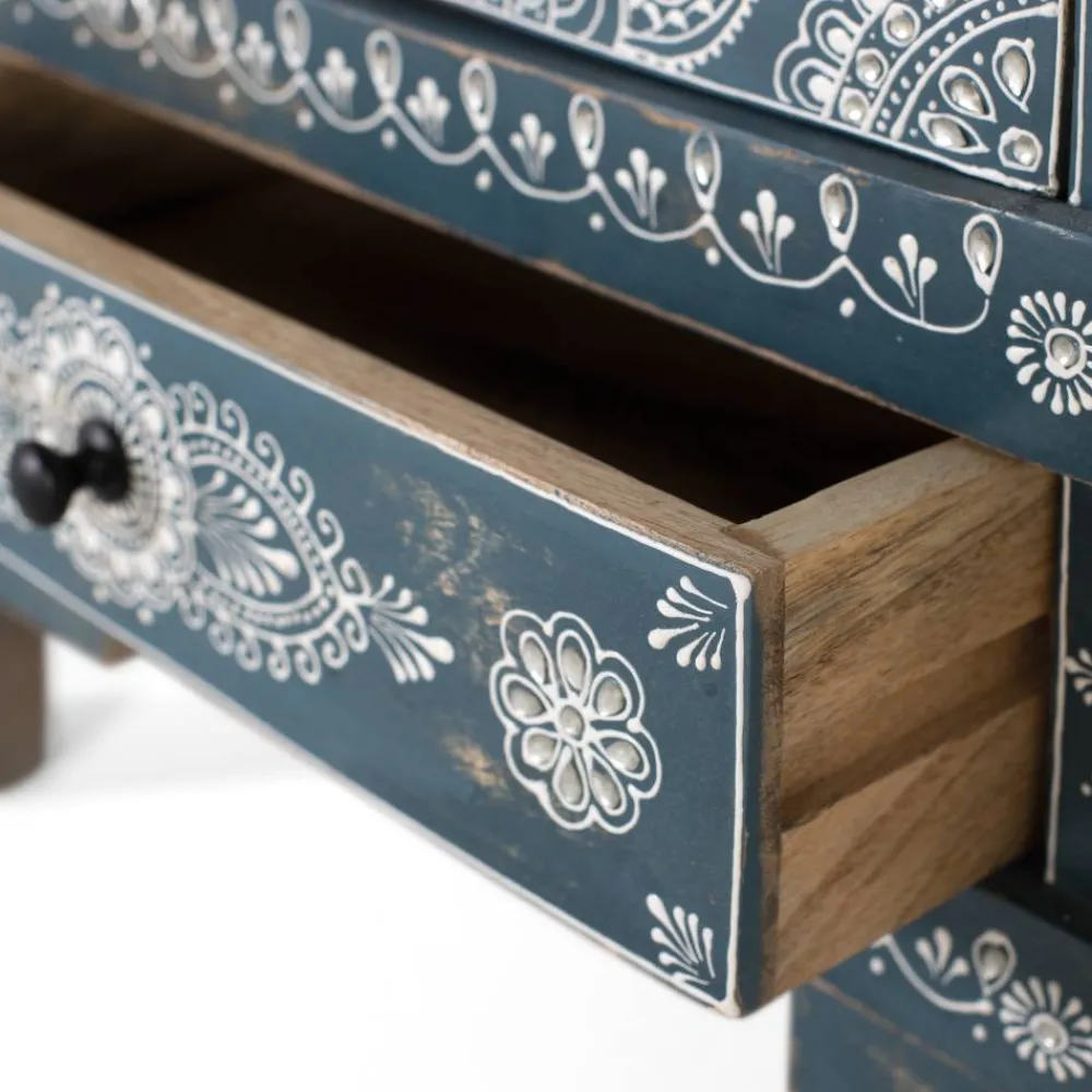 Wohnen Highboards<Kommode in Blau mit weißer Bemalung - Fleet