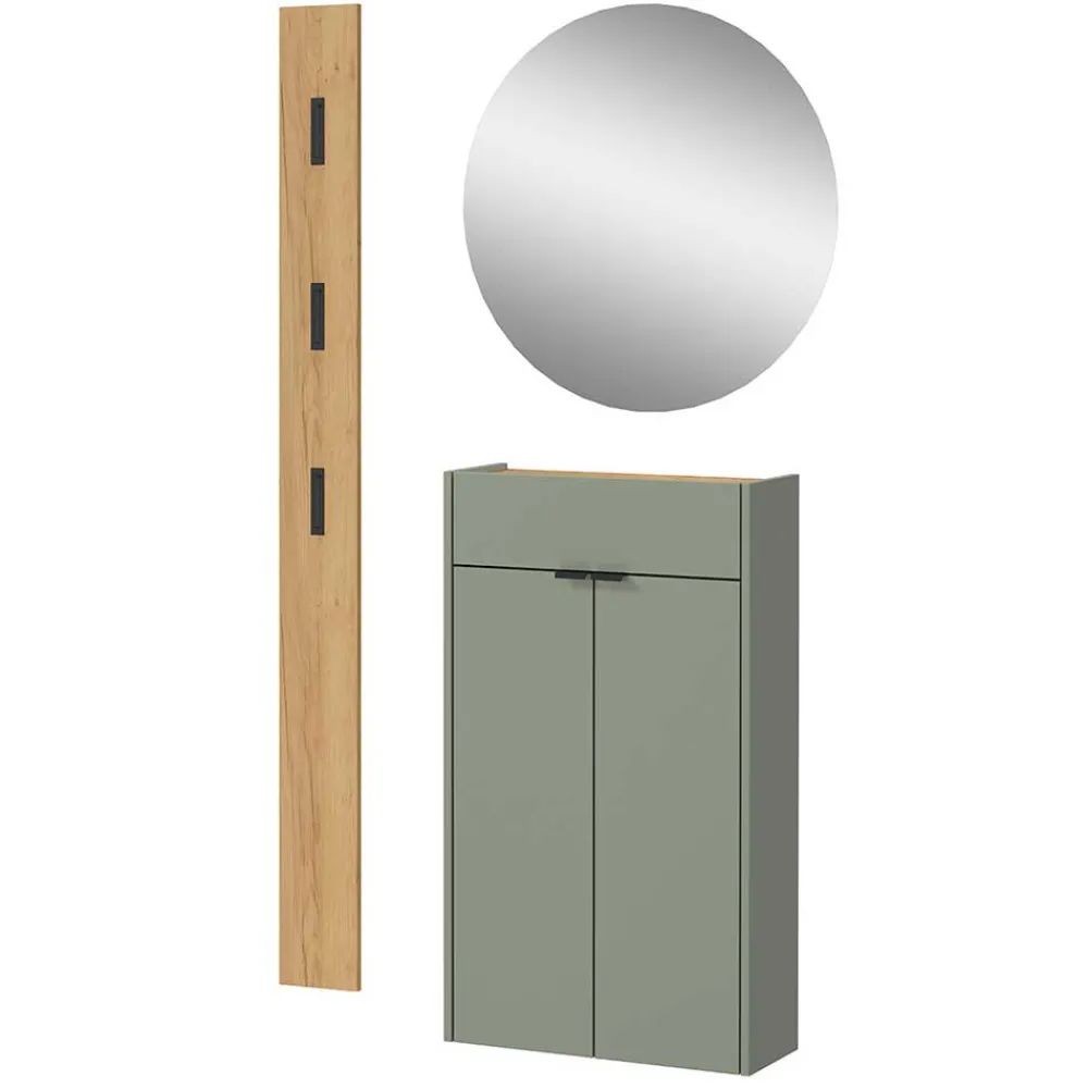 Wohnen Garderoben<Kompaktes Dielenmöbel Set in Graugrün - Point (dreiteilig)