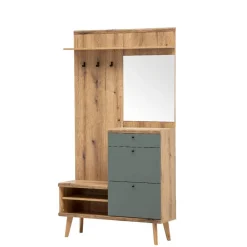 Wohnen Garderoben<Kompakt-Garderobe in Eiche Optik und Graugrün - Oliva