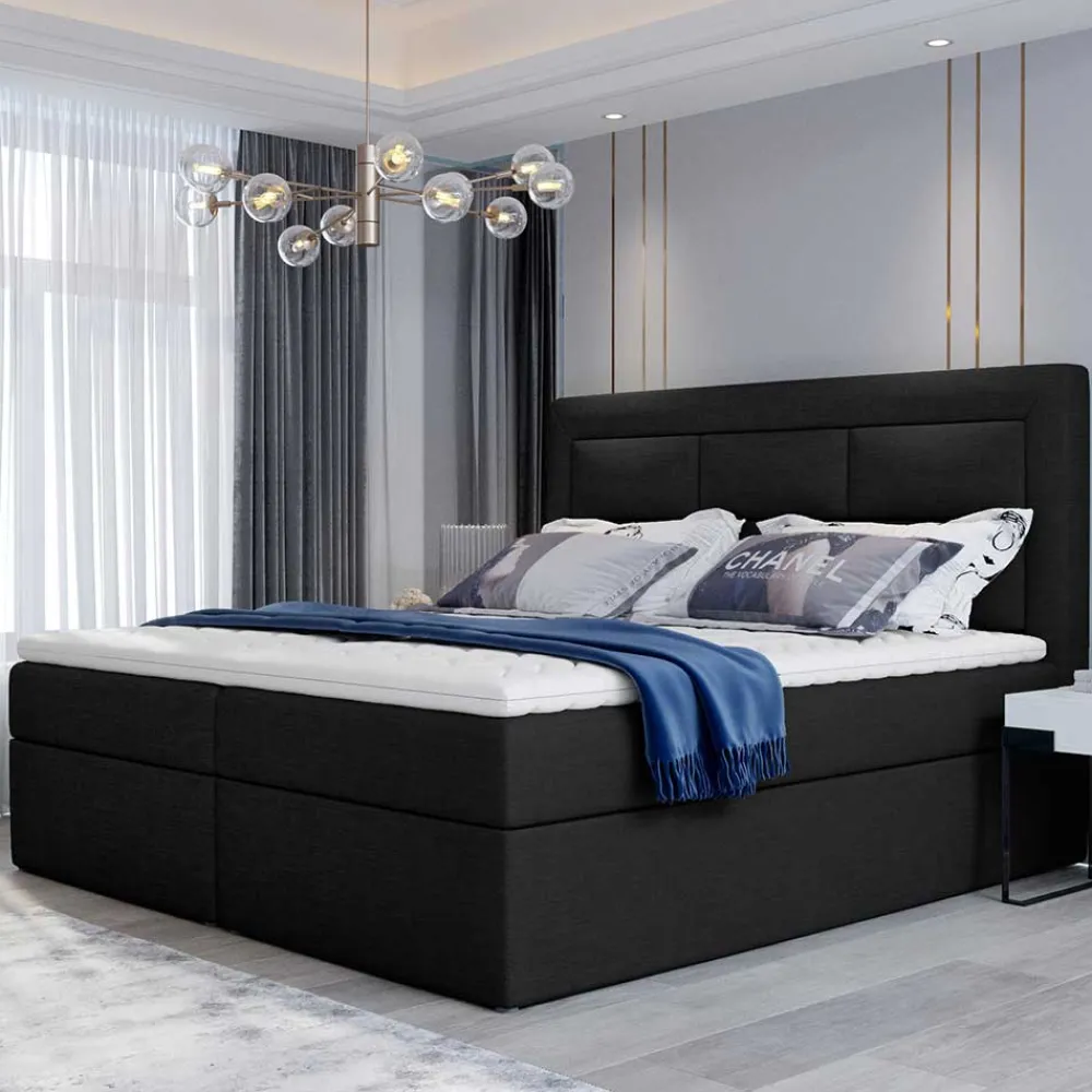 Wohnen Betten<Komplettbett in Schwarzbraun Stoffbezug - Aundre