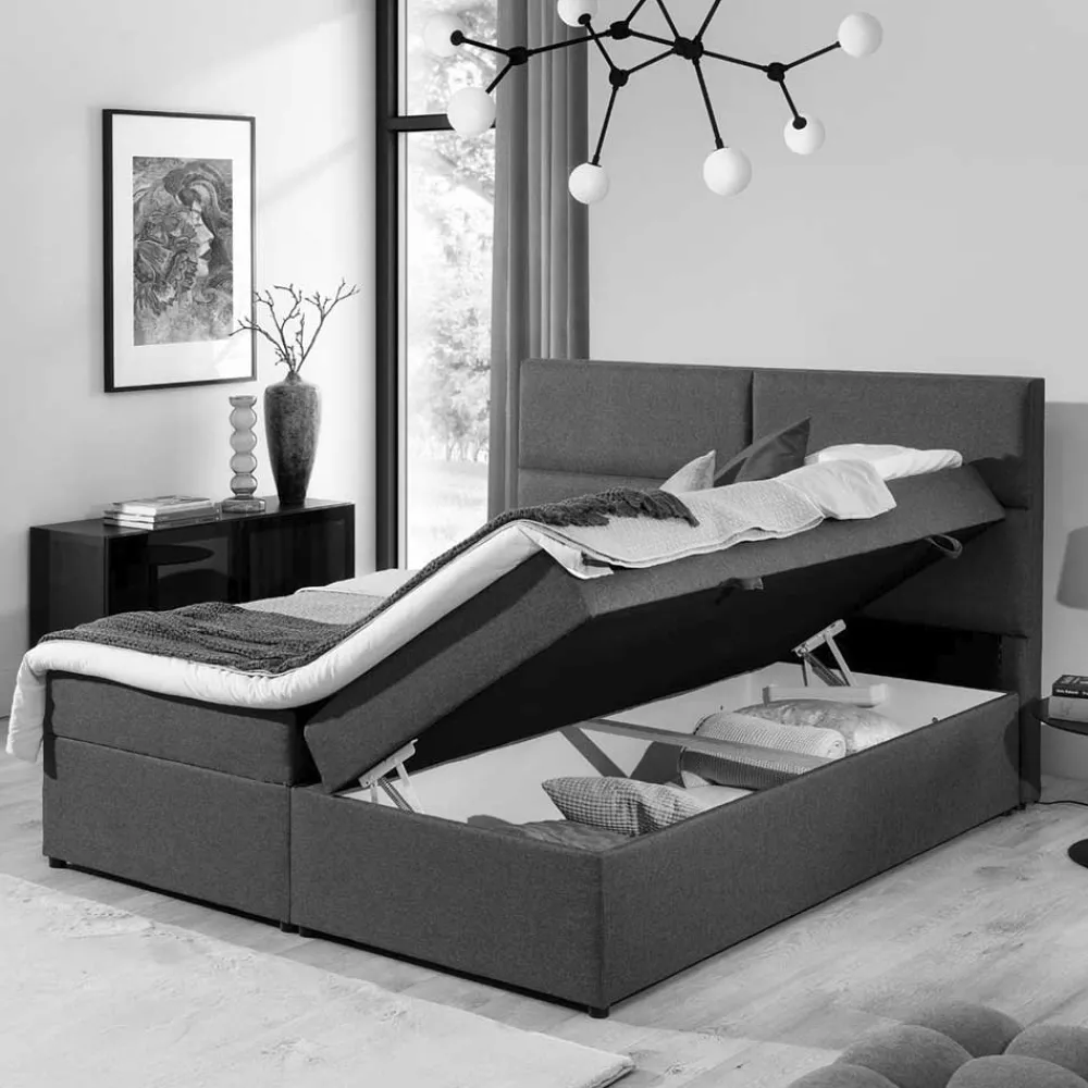 Wohnen Betten<Komplettbett mit Samtbezug in Hellgrau - Yusephia
