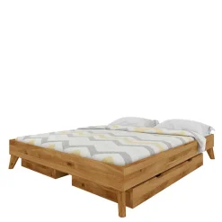 Wohnen Betten<Kopfteilloses Wildeiche Ehebett mit Bettkasten - Eavy
