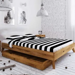 Wohnen Betten<Kopfteilloses Wildeiche Ehebett mit Bettkasten - Eavy