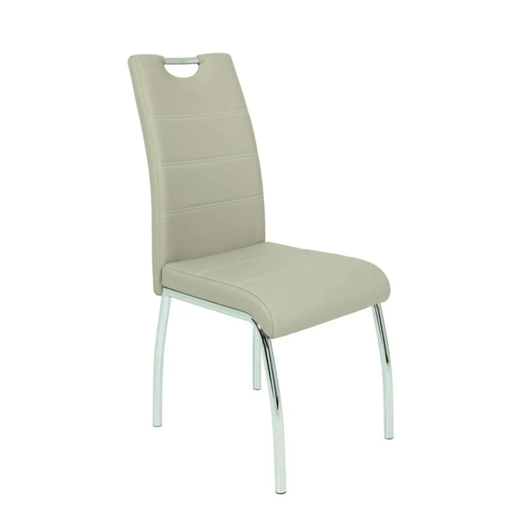 Wohnen Stühle<Kunstleder Essstuhl in Beige & Chrom - Jenna (Set)
