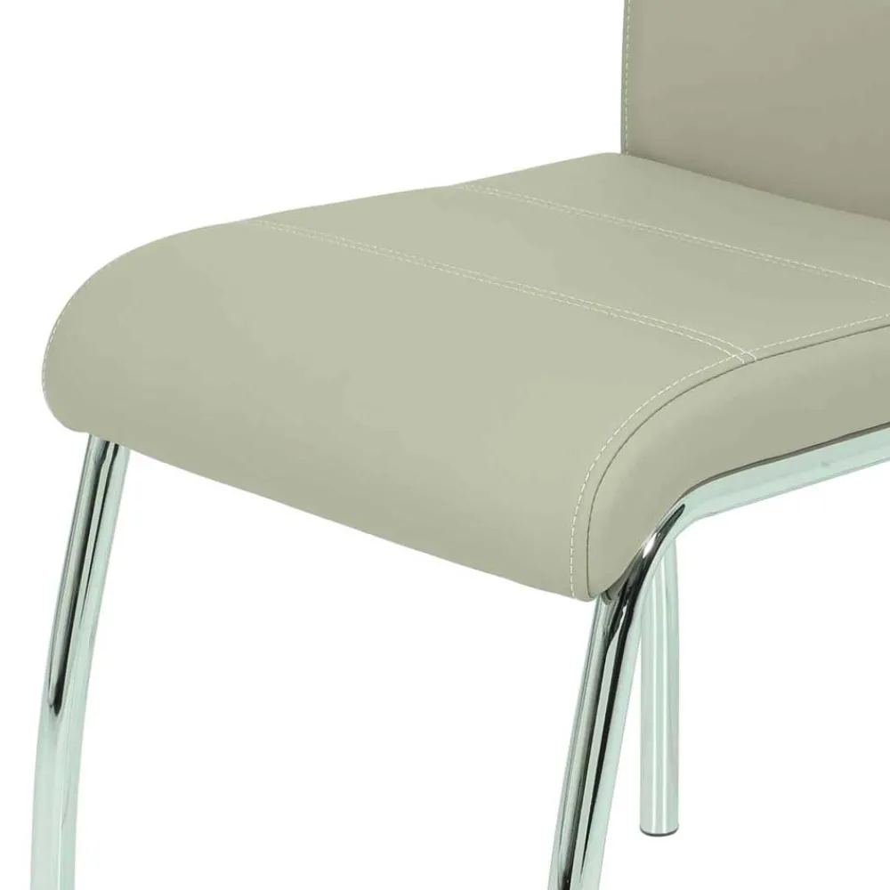 Wohnen Stühle<Kunstleder Essstuhl in Beige & Chrom - Jenna (Set)