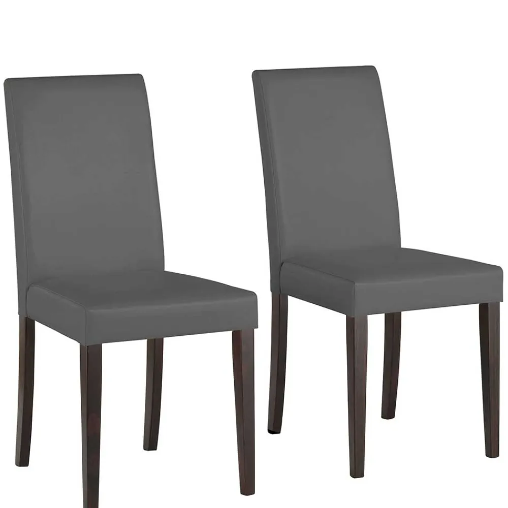 Wohnen Stühle<Kunstleder Stühle in Grau mit Wenge - Burina (2er Set)