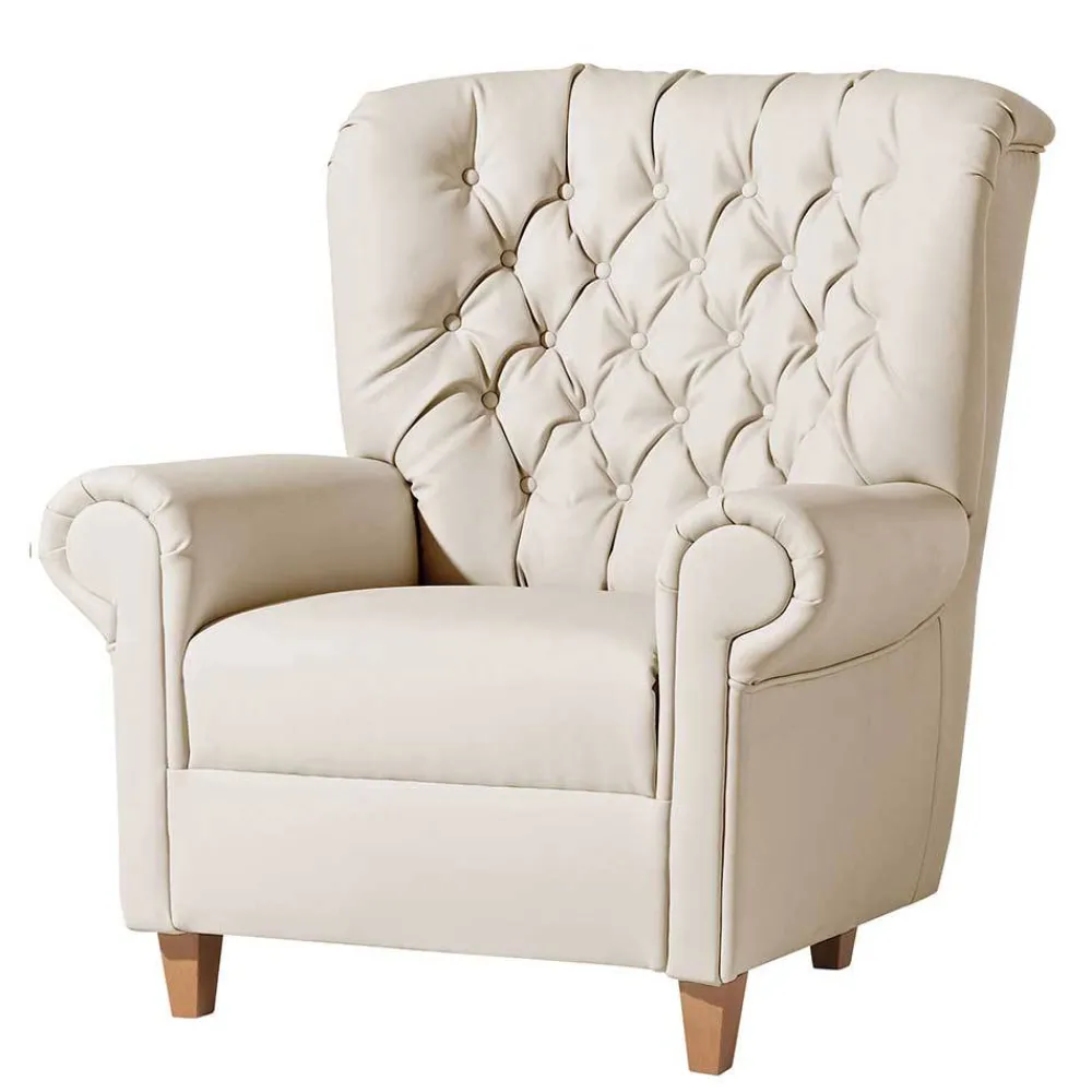 Wohnen Sessel<Kunstleder Wohnzimmersessel in Beige und Buche - That