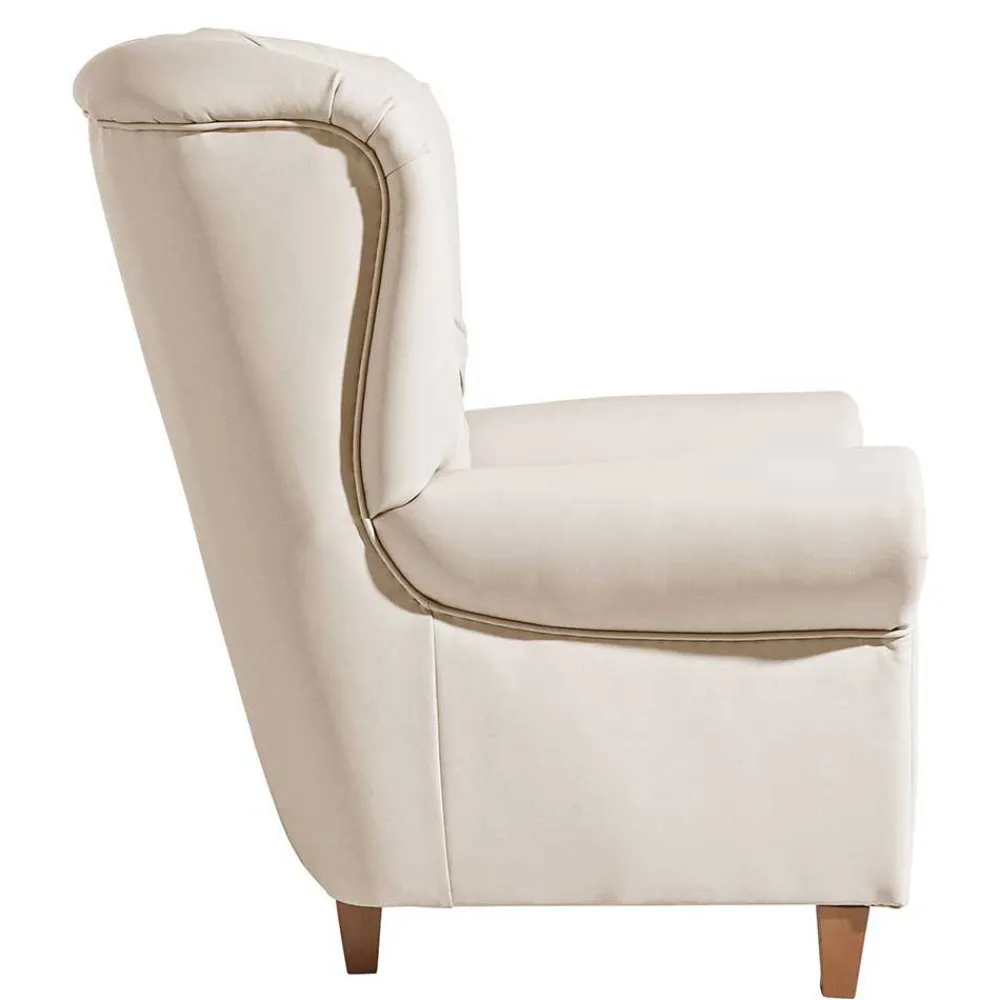 Wohnen Sessel<Kunstleder Wohnzimmersessel in Beige und Buche - That