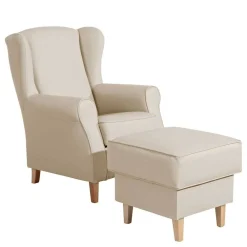 Wohnen Sessel<Kunstledersessel in Beige mit Buche Natur - Charleen