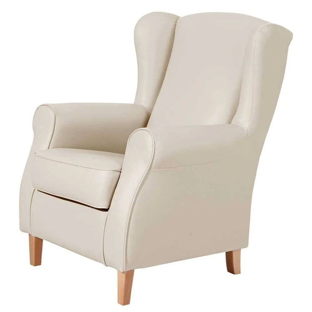Wohnen Sessel<Kunstledersessel in Beige mit Buche Natur - Charleen