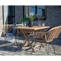 Wohnen Sitzgruppe<Kunstrattan Tischsessel & Holztisch - Freshna (fünfteilig)