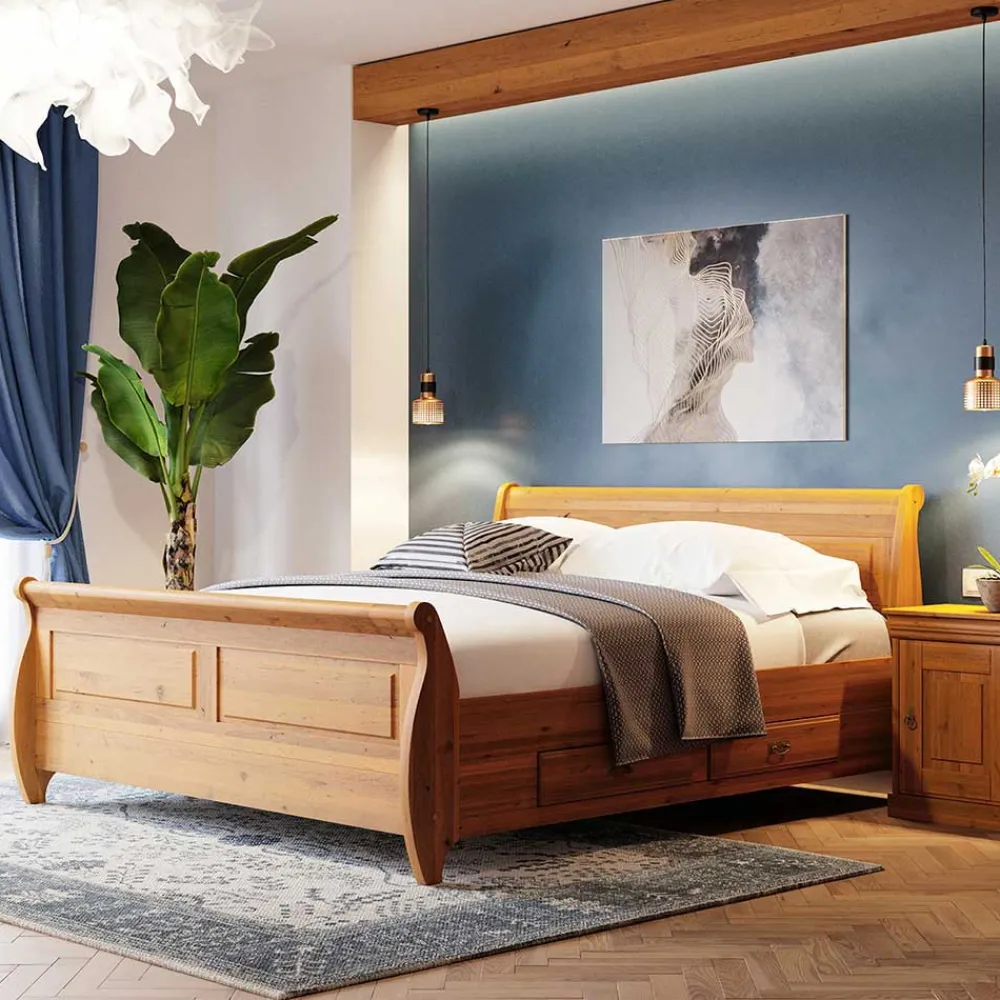 Wohnen Betten<Landhaus Bett in 140x200 mit Schubladen - Lusanne
