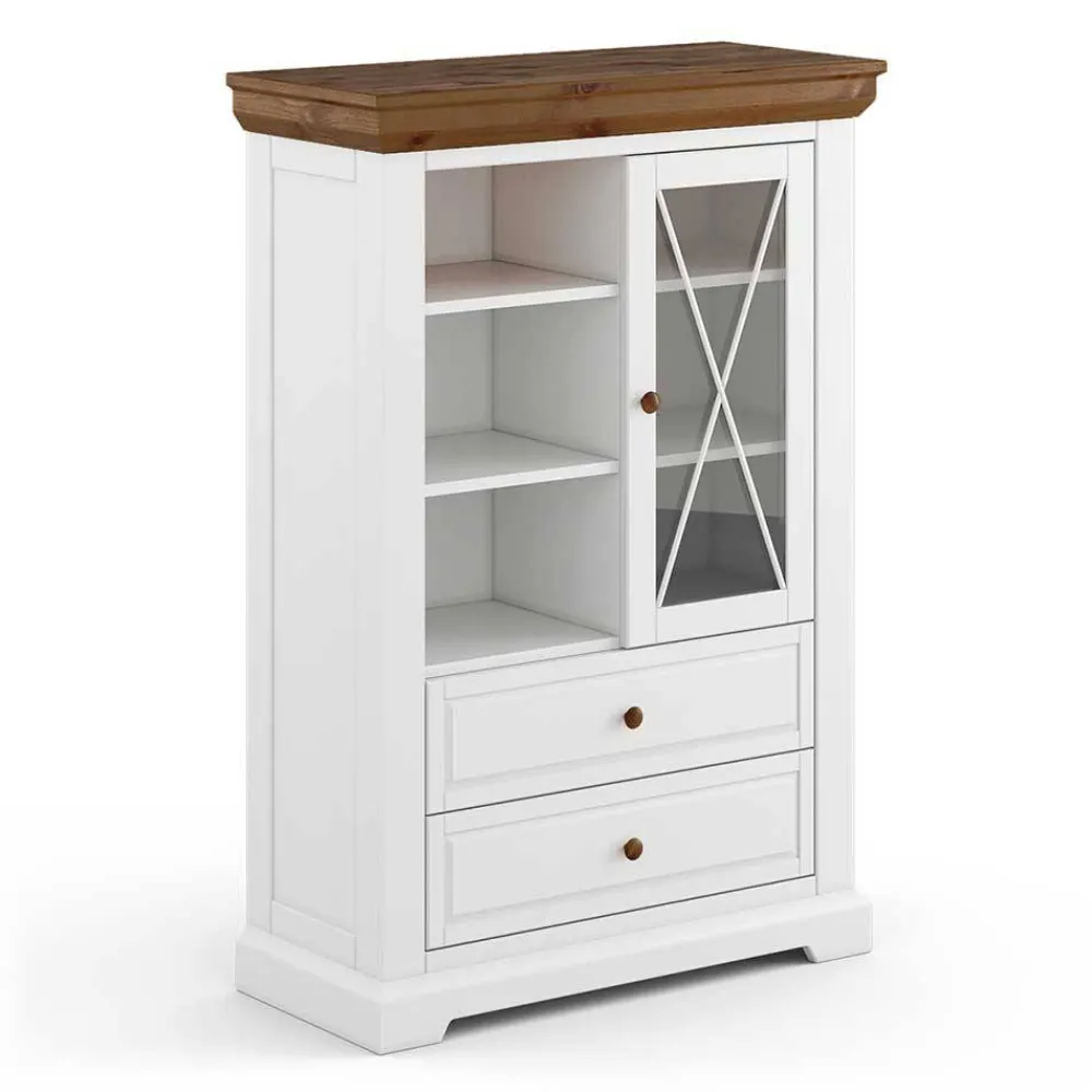 Wohnen Highboards<Landhaus Highboard aus Kiefer zweifarbig - Zalya