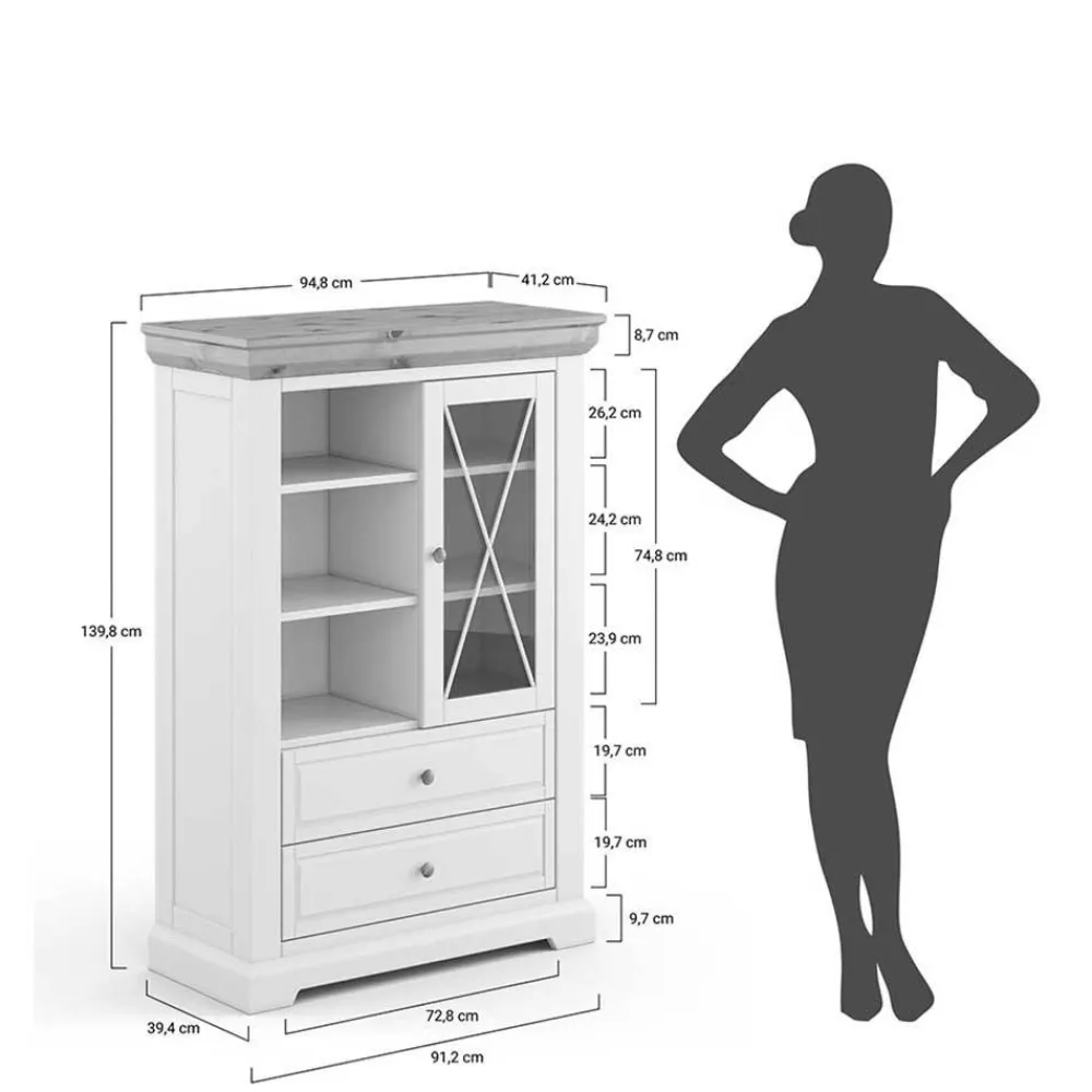 Wohnen Highboards<Landhaus Highboard aus Kiefer zweifarbig - Zalya