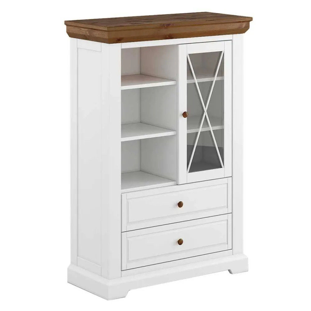 Wohnen Highboards<Landhaus Highboard aus Kiefer zweifarbig - Zalya