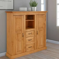 Wohnen Highboards<Landhaus Highboard aus Kiefer Massivholz - Major