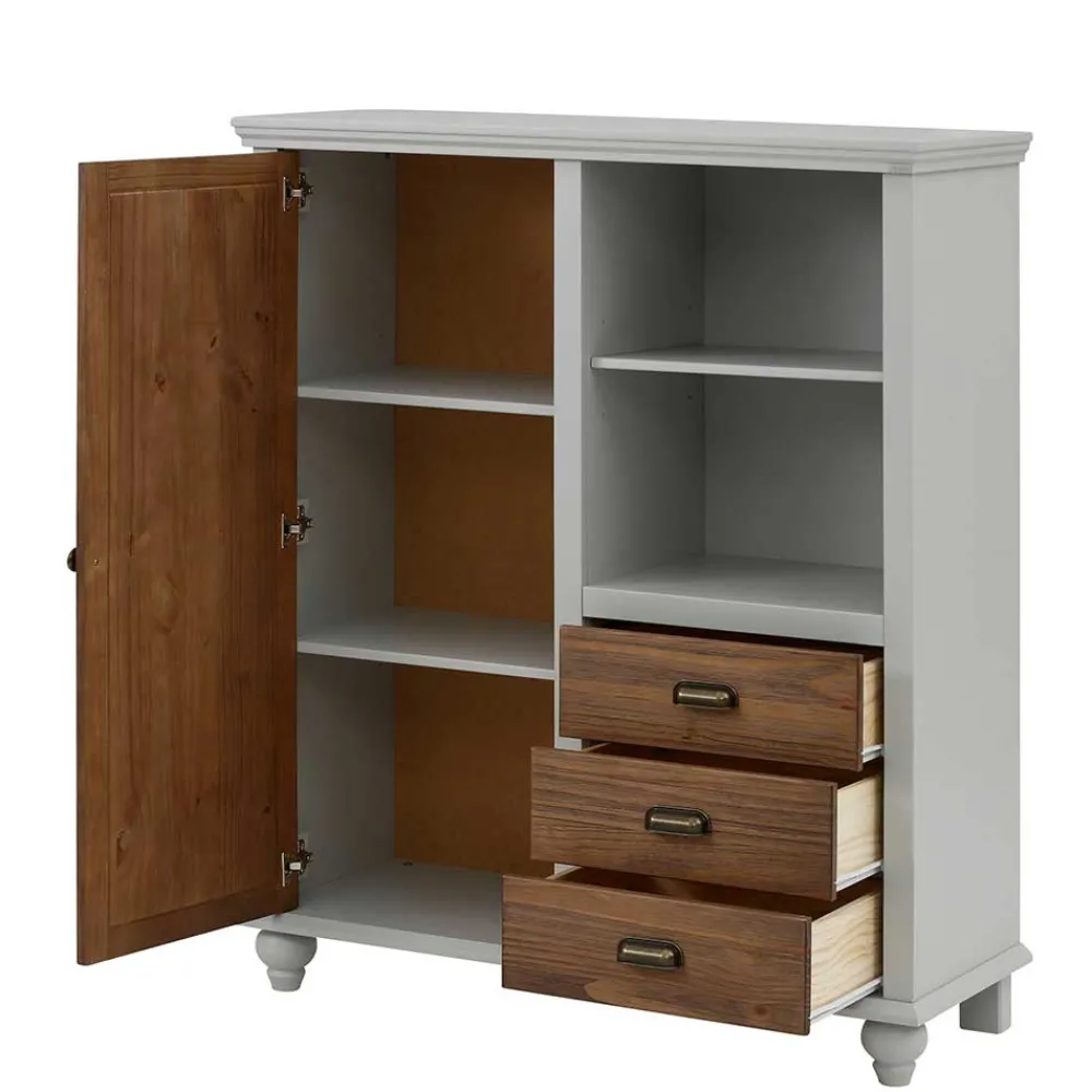 Wohnen Highboards<Landhaus Highboard in Holz Braun und Grau - Veproma