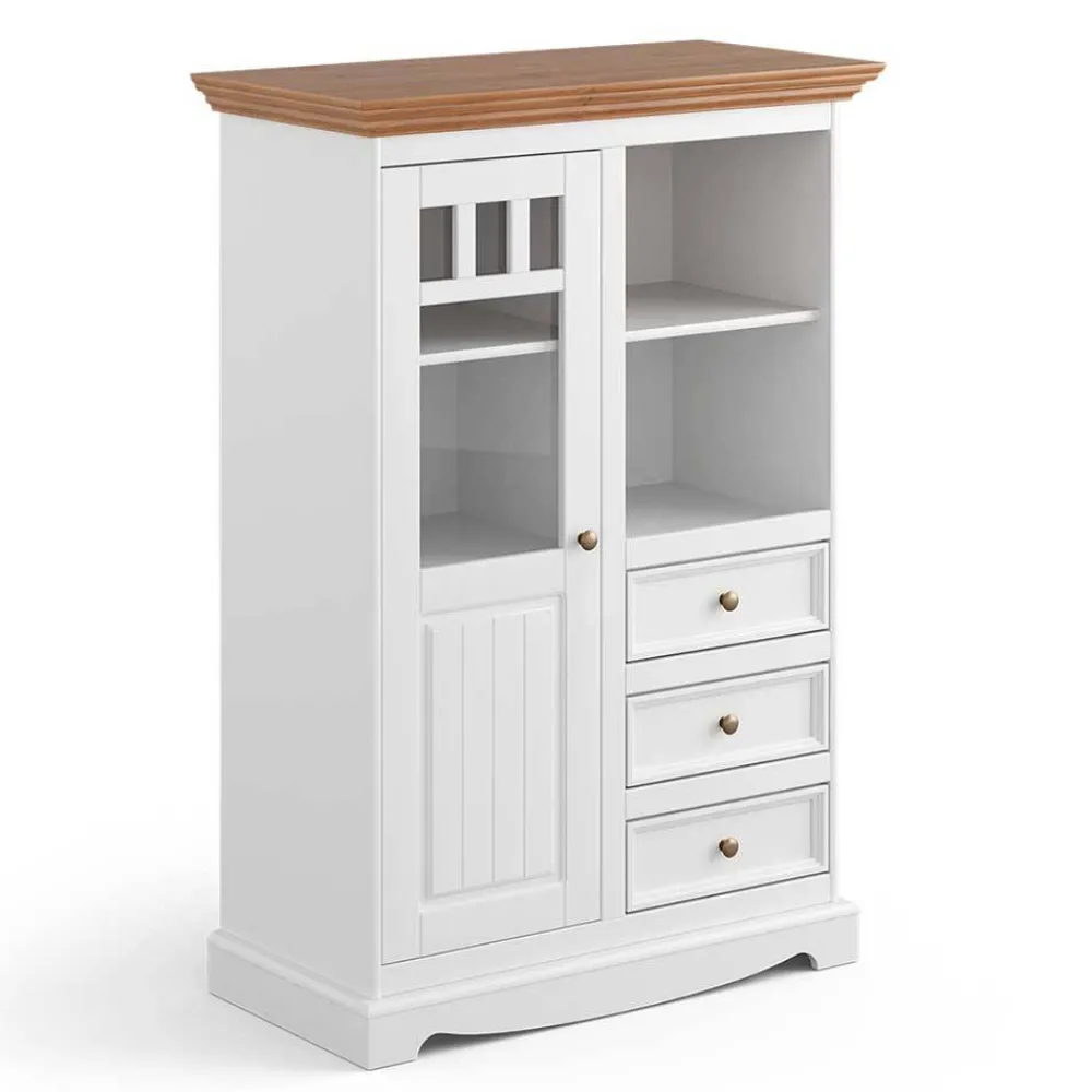 Wohnen Highboards<Landhaus Highboard in Weiß und Eiche - Bordona