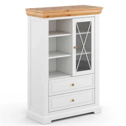 Wohnen Highboards<Landhaus Highboard in Weiß & Kiefer Natur - Saluts
