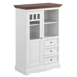 Wohnen Highboards<Landhaus Highboard in Weiß und Nussbaum Braun - Manipur