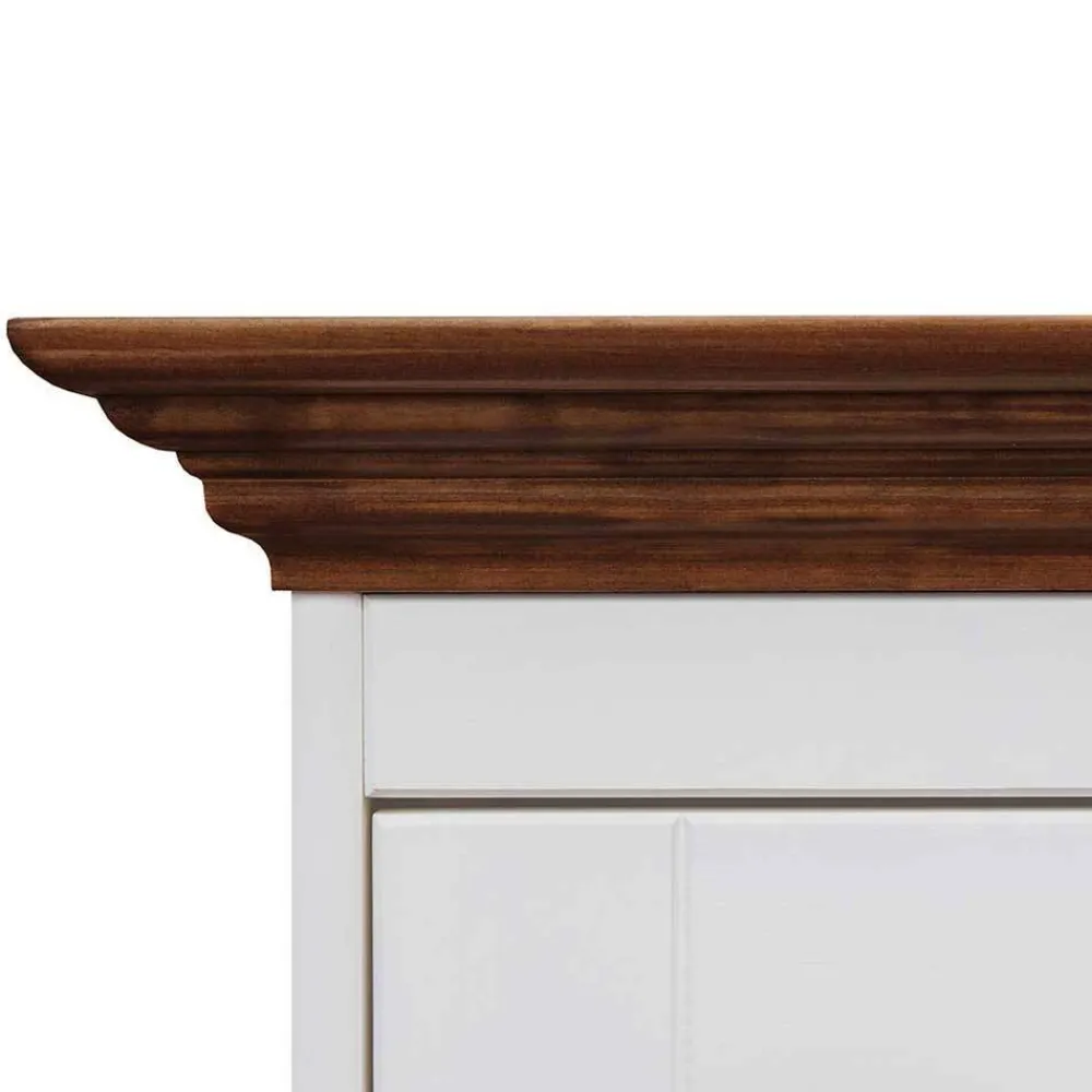 Wohnen Highboards<Landhaus Highboard in Weiß und Nussbaum Braun - Manipur