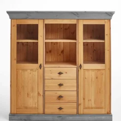 Wohnen Highboards<Landhaus Highboard mit Glas aus Kiefer - Eshelas