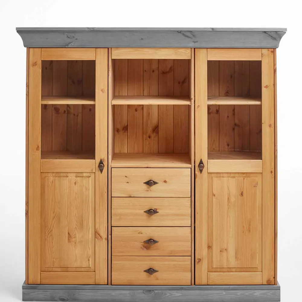 Wohnen Highboards<Landhaus Highboard mit Glas aus Kiefer - Eshelas