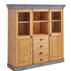 Wohnen Highboards<Landhaus Highboard mit Glas aus Kiefer - Eshelas