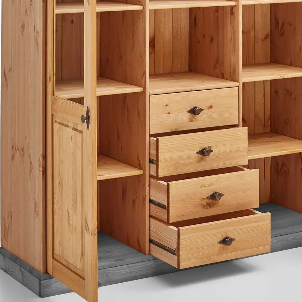 Wohnen Highboards<Landhaus Highboard mit Glas aus Kiefer - Eshelas