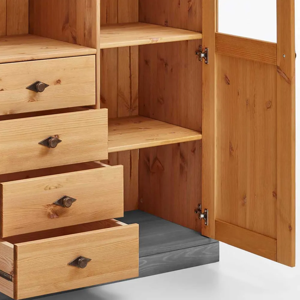 Wohnen Highboards<Landhaus Highboard mit Glas aus Kiefer - Eshelas