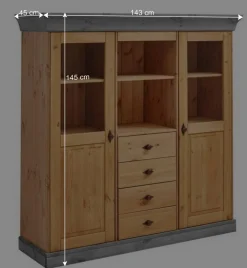 Wohnen Highboards<Landhaus Highboard mit Glas aus Kiefer - Eshelas