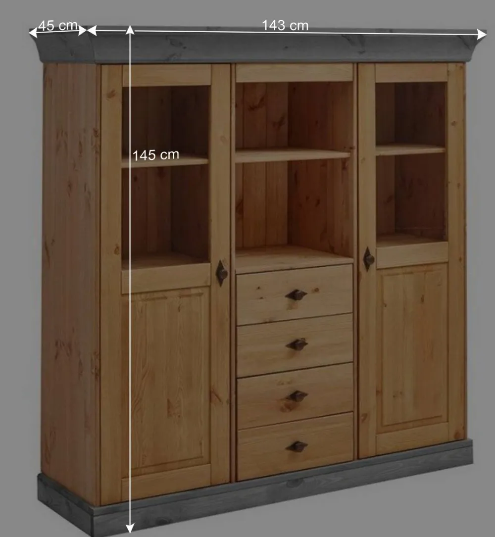 Wohnen Highboards<Landhaus Highboard mit Glas aus Kiefer - Eshelas