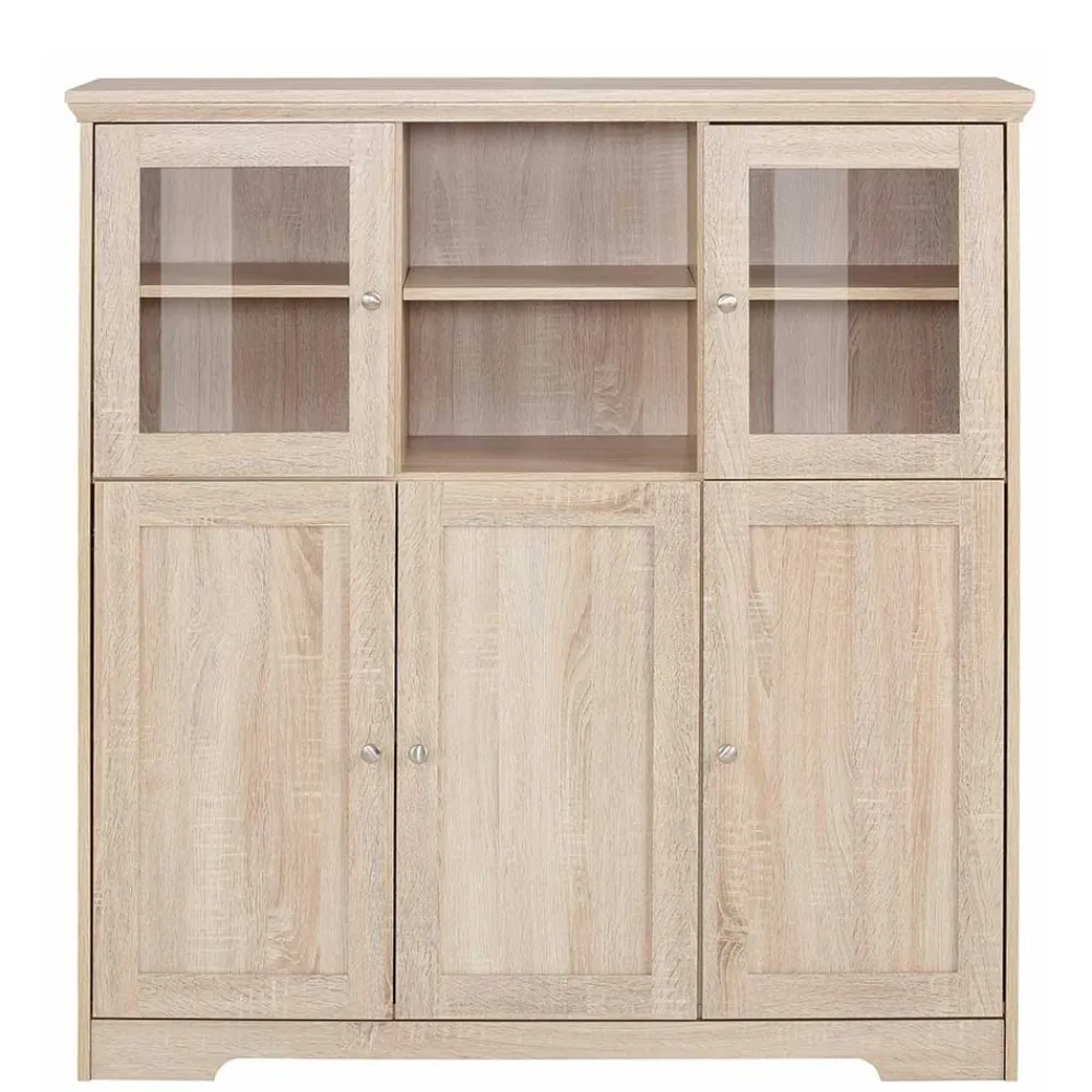 Wohnen Highboards<Landhaus Optik Highboard mit 2 Glastüren - Rienva