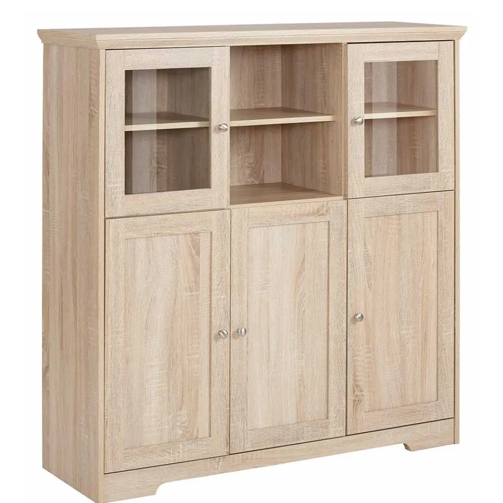 Wohnen Highboards<Landhaus Optik Highboard mit 2 Glastüren - Rienva
