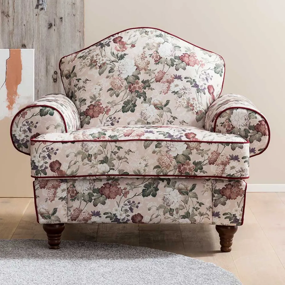 Wohnen Sessel<Landhaus Polstersessel mit Vintage Blumen Flair - Baonga