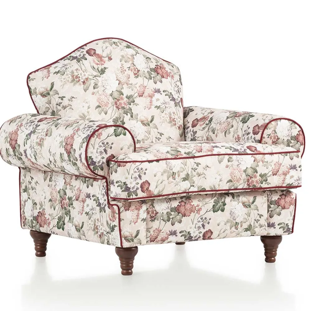 Wohnen Sessel<Landhaus Polstersessel mit Vintage Blumen Flair - Baonga